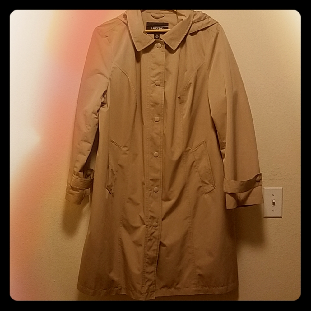 Lands' End khaki hooded raincoat size 1X